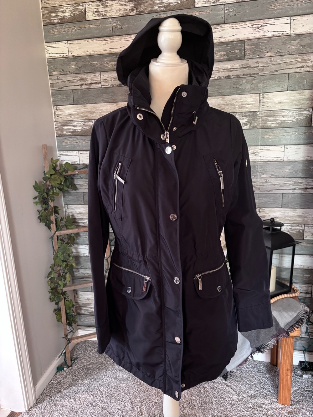 MICHAEL Michael Kors Navy Blue/Black Hooded Rain/Weather Jacket Womens XS